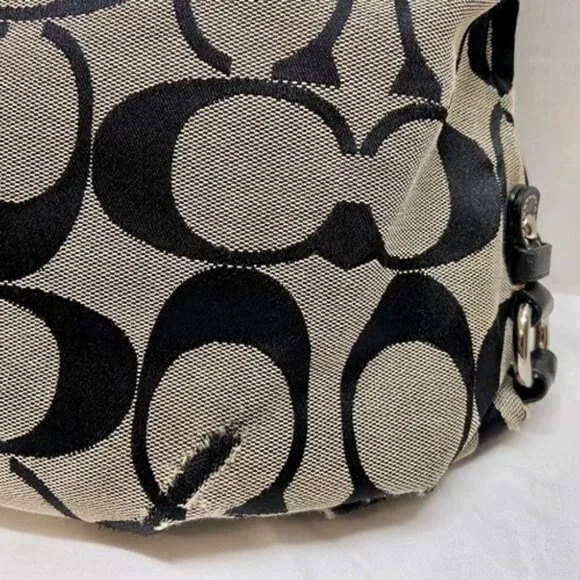 Coach Hobo Shoulderbag F15067 Signature Gray Canvas Black Leather Hand Bag READ - Picture 11 of 16